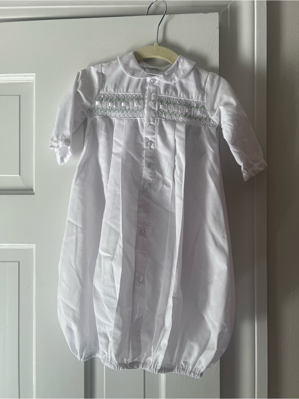 Friedknit Creations by Feltman Brothers White Smocked Baby One-Piece